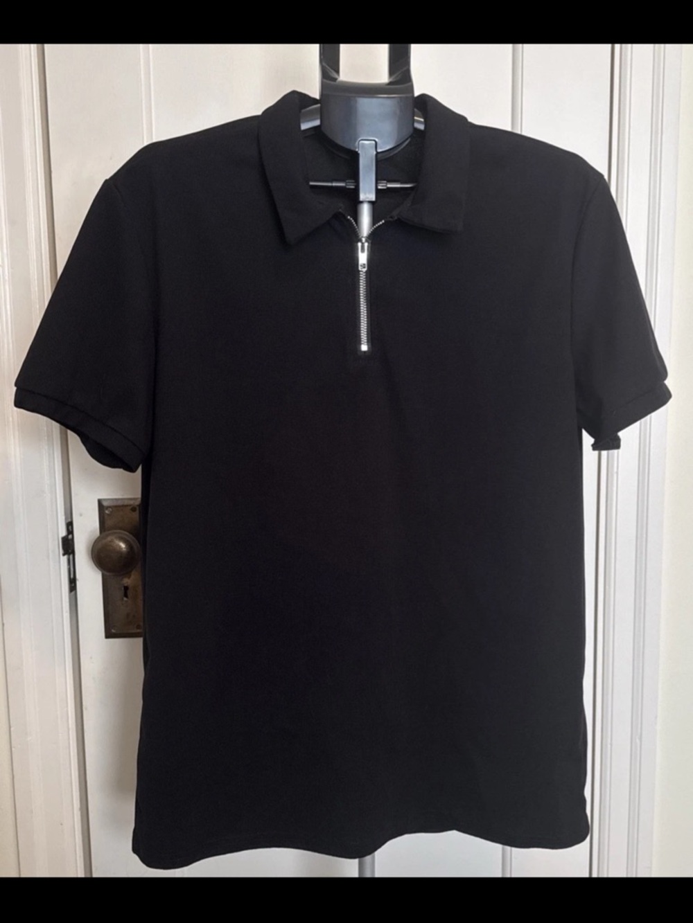 SHEIN Men's XL Black Ribbed Knit Quarter Zip Polo Shirt Short Sleeve 1/4 Zip